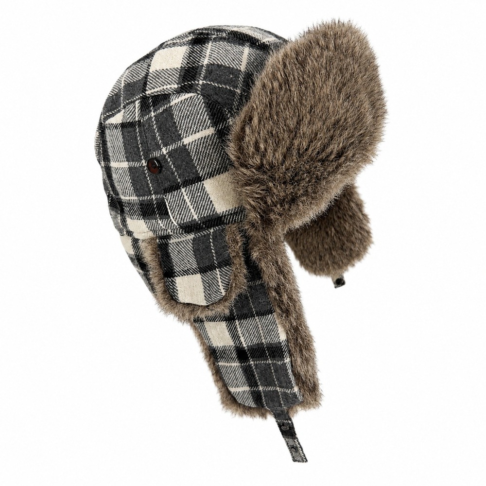 Urban Pipeline Trapper Hat Brown Faux Fur Hat Earflap Aviator Plaid Winter Warm